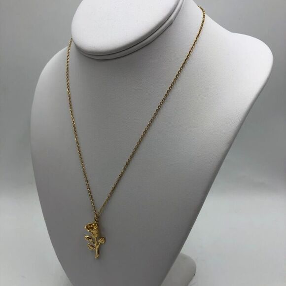 Rose Flower 18K Gold Plated Women's Necklace Hypoallergenic Waterproof Jewelry - Picture 6 of 11